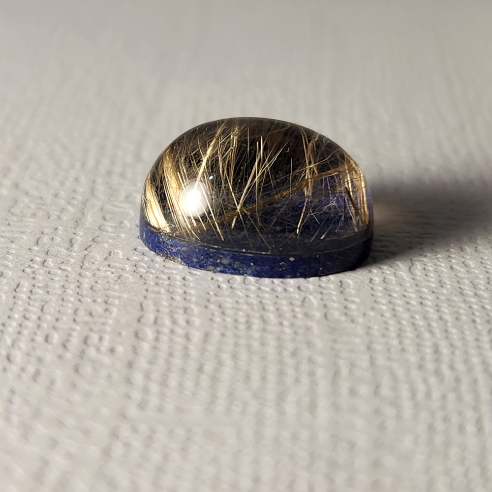 Diabolical! 5.95ct Rutilated Quartz Backed W/ Lapiz 12mm Loose Gem Cabochon